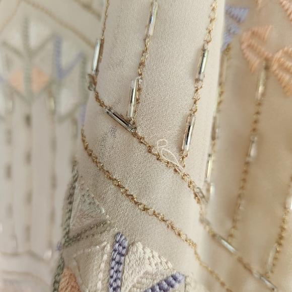 Free People Boho Flapper Shift Beaded Embroidered Backless Mini Dress - Cream - Picture 12 of 15